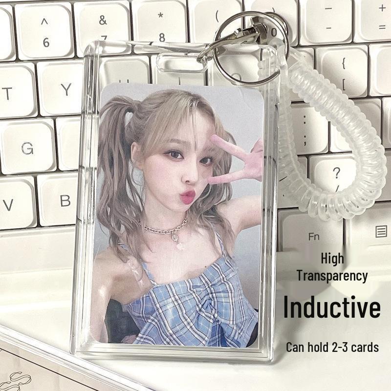 

Маленький держатель для двух карт Кармен: Прозрачный акриловый чехол с эластичным кольцом для ключей для ID, проездных, карт питания и разрешений на работу