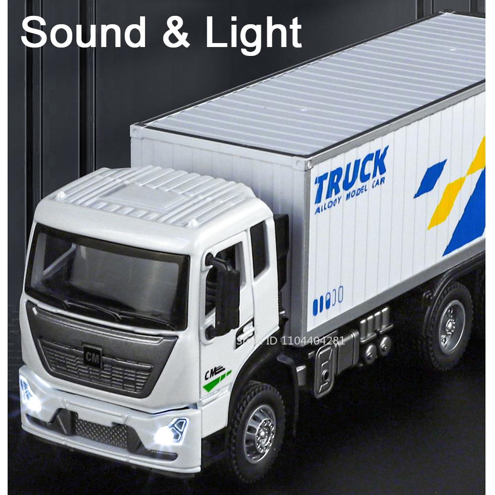 1:32 Container Transport Truck Alloy Car Diecast Toy Model Doors Opened Sound Light Pull Back Vehice Children's Puzzle Toys Gift