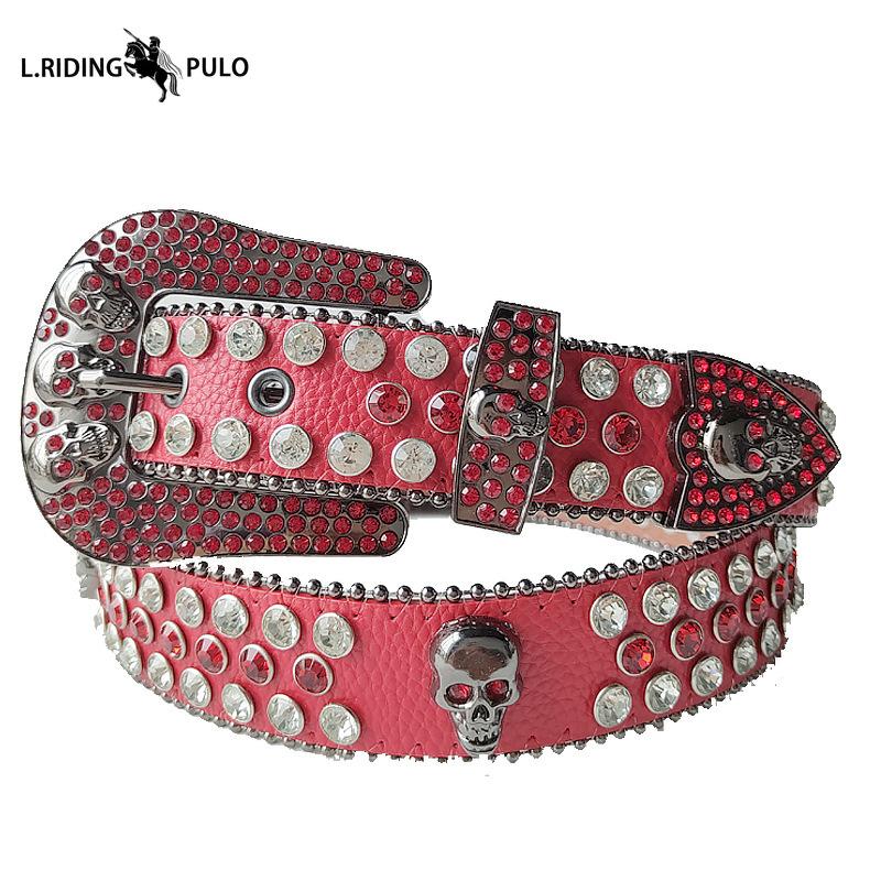 Cinto Caveira Moda Masculino Feminino Cinto Strass Punk Hip Hop Cinto de Couro Calças Jeans Vestido Fivela de Cinto Brilhante