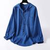 Long Sleeve Lightweight Loose Women Shirt Hooded Sun Protection Versatile Blouse Spring Autumn Retro Casual Solid Shirt