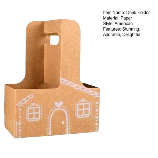 Gingerbread Drink Holder 2 Cup Drink Carrier with Handle Foldable Gingerbread House