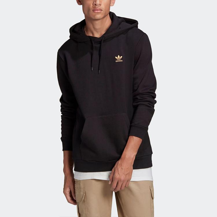 Adidas Originals Trefoil Gold Logo Hoodie Sweatshirt Men Tops Black GP0932