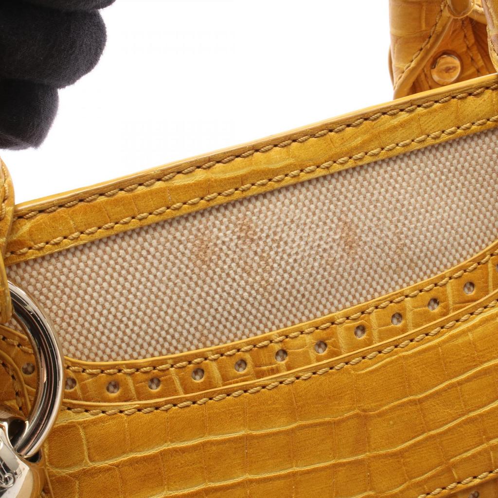 Used CELINE Boogie Bag Embossed Handbag Canvas Leather Beige Yellow Used Women