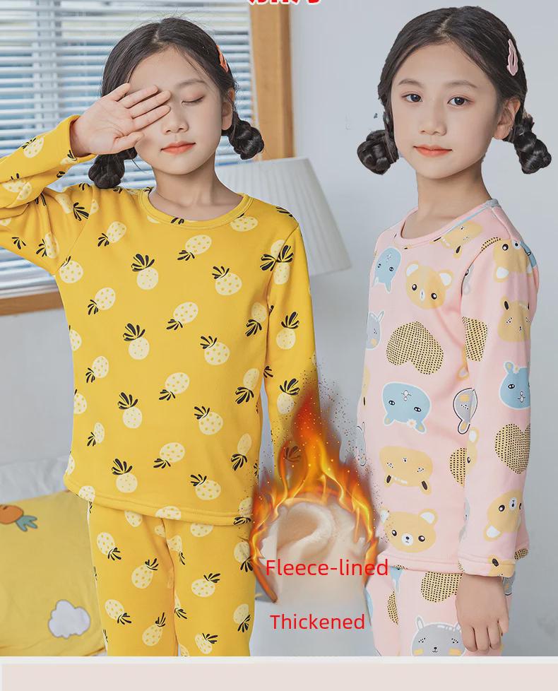 Sada dětského plyšového termoprádla - Chlapecký a dívčí teplý podzimní/zimní dvoudílný oblek