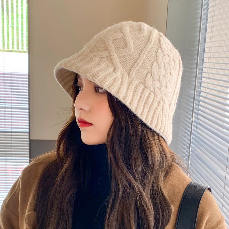 

Knit Bucket Hat For Women Winter Warm Fedoras With Short Brim Casual Style бежевий