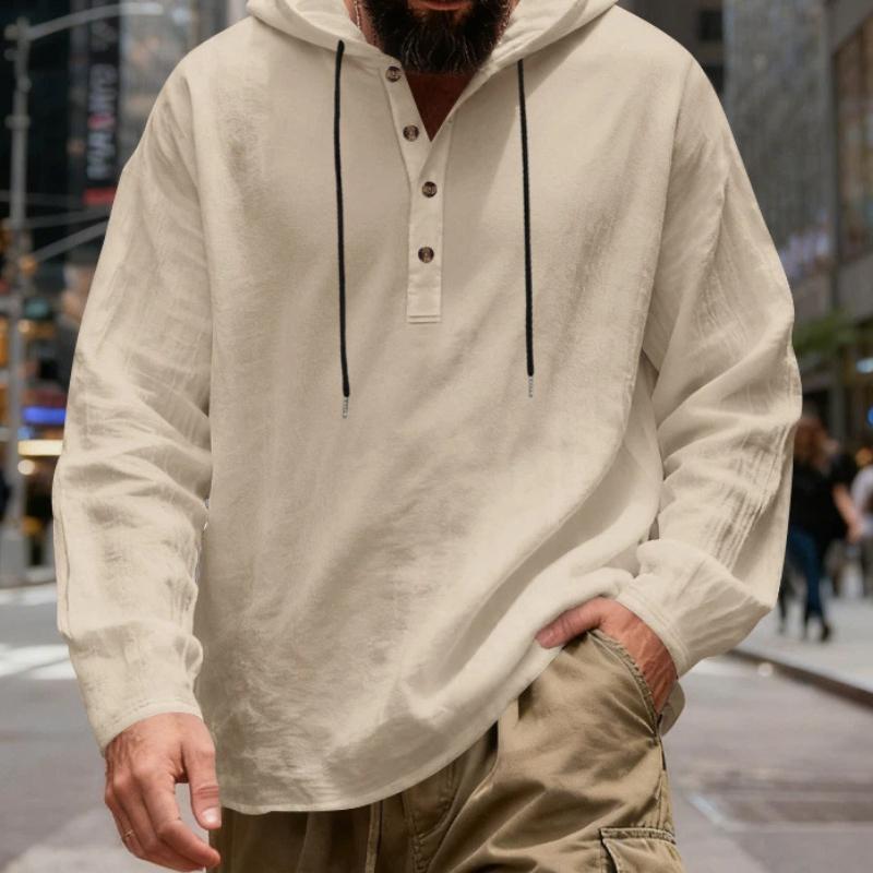Spring and Autumn New Loose Linen Men's Breathable Hooded Long-sleeved Beach Casual Hoodie