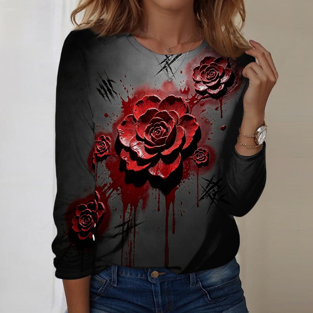Women's Casual Long Sleeve Pullover Sweatshirt Halloween Print Crew Neck Top Loose Fit Lightweight Comfortable Fabric