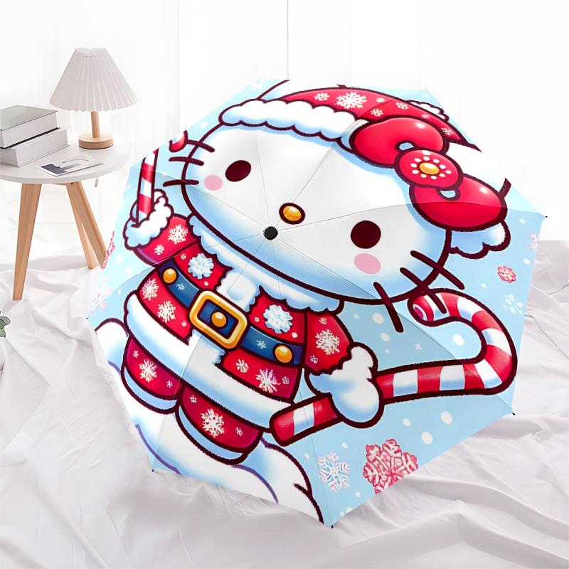 1pc Christmas Hello Kitty Automatic Folding Umbrella] Durable Iron Frame & Rod, Portable Folding, Makes a Great Holiday Gift yy251016262