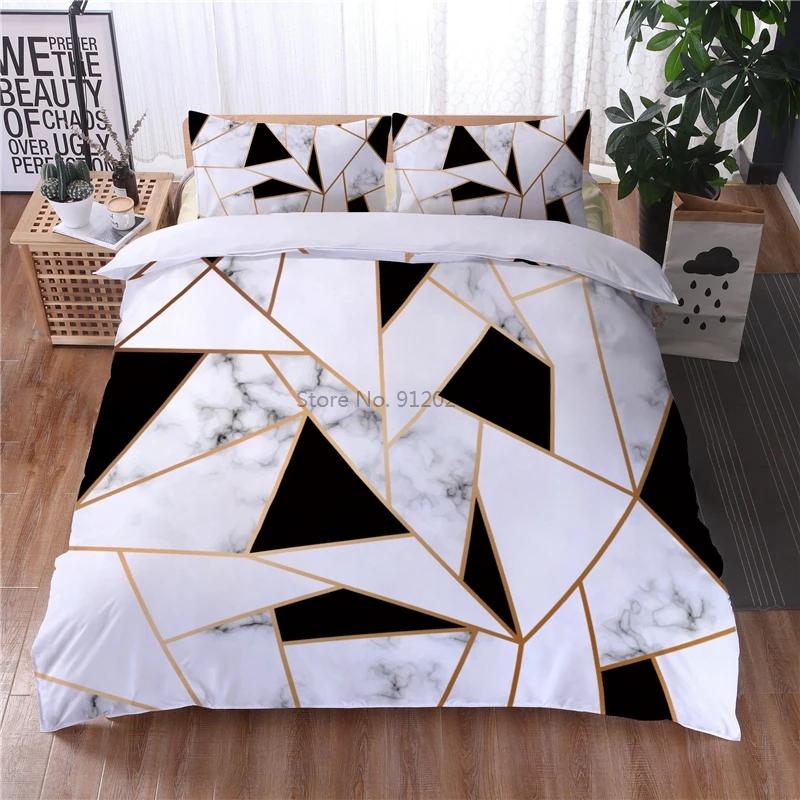 Black White Geometric 3d Bedding Sets Marble Digital Printing Duvet Cover Set with Pillowcase Home Textile Europe Australia Size