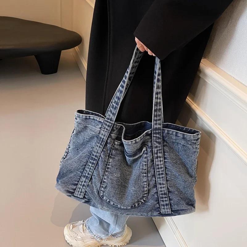 Advanced leisure versatile bags hot sale large capacity denim bag durable resistant simplicity single shoulder bag