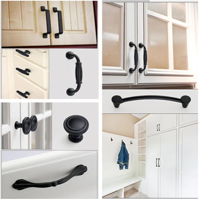 2pc Black Handles for Furniture Cabinet Knobs and Kitchen Drawer Pulls Cupboard  Aluminium Alloy