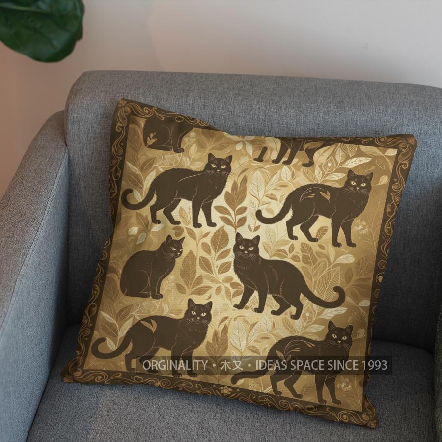 2D Black Cats With Leaf Pattern Throw Pillow Pattern Cushion Cover Suitable For Sofa Bedroom Car Pillow Cover