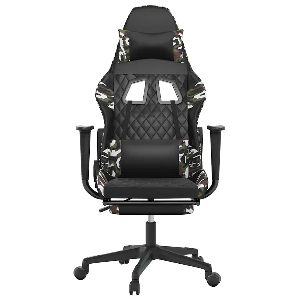Gaming Chair with Massage and Footrest Black and Camouflage Artificial Leather