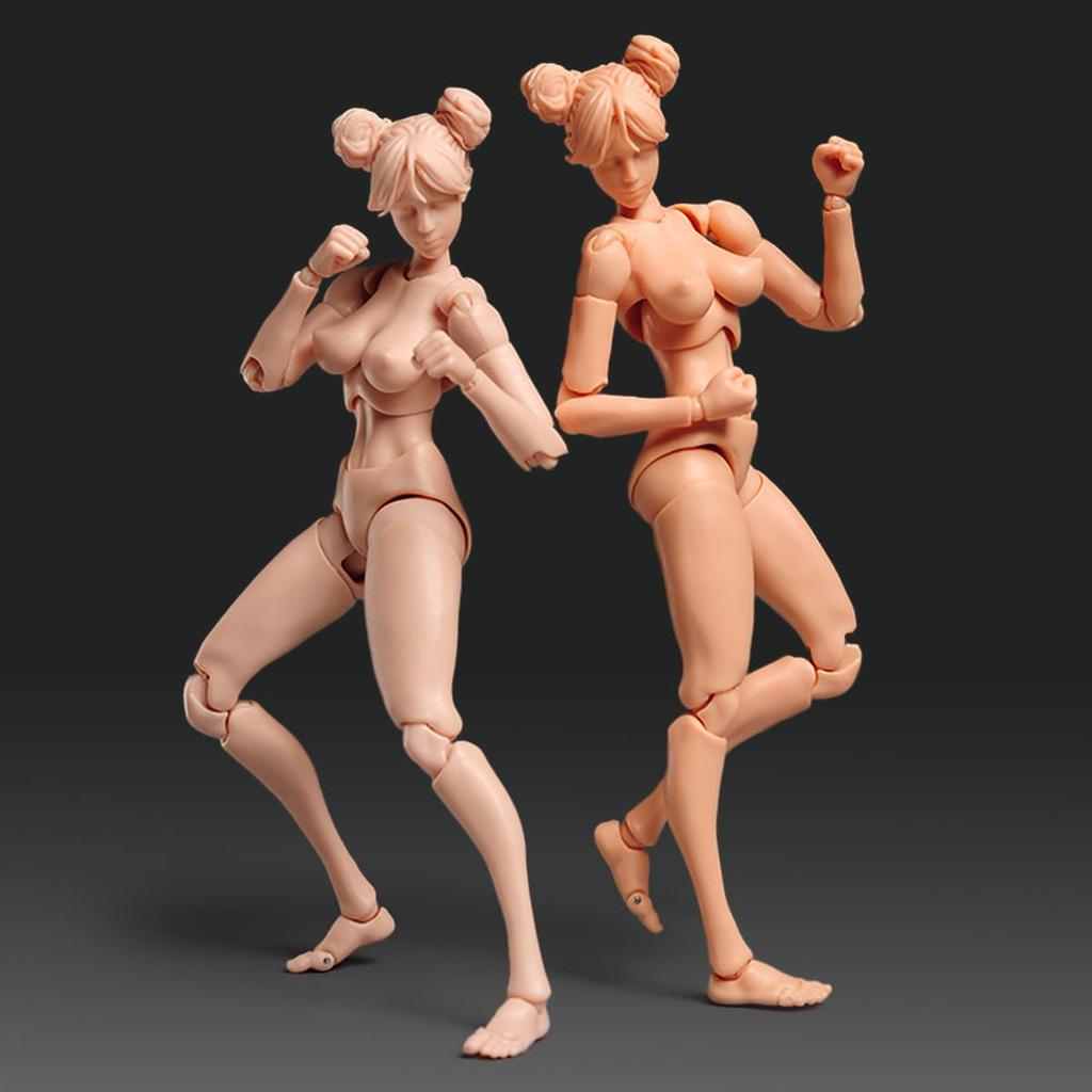 1/12 Maßstab Weibliche Actionfigur, 6-Zoll Super Flexible Mädchenfigur Körperpuppe mit Kopfskulptur & Austauschbare Brust- und Beinzubehör (Weiße Haut)