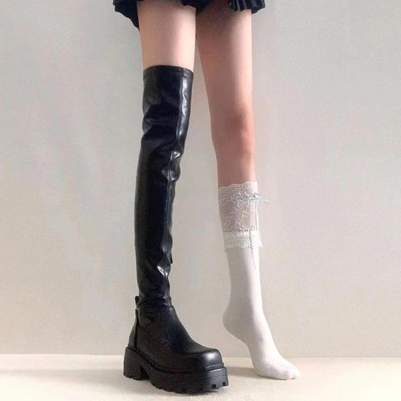 Fashion Ladies Fashion Knee Boots High Heels Thin Tall Autumn Winter Warm Thick Sole Elastic Boots Tall Rider Boots Botas De Mujer