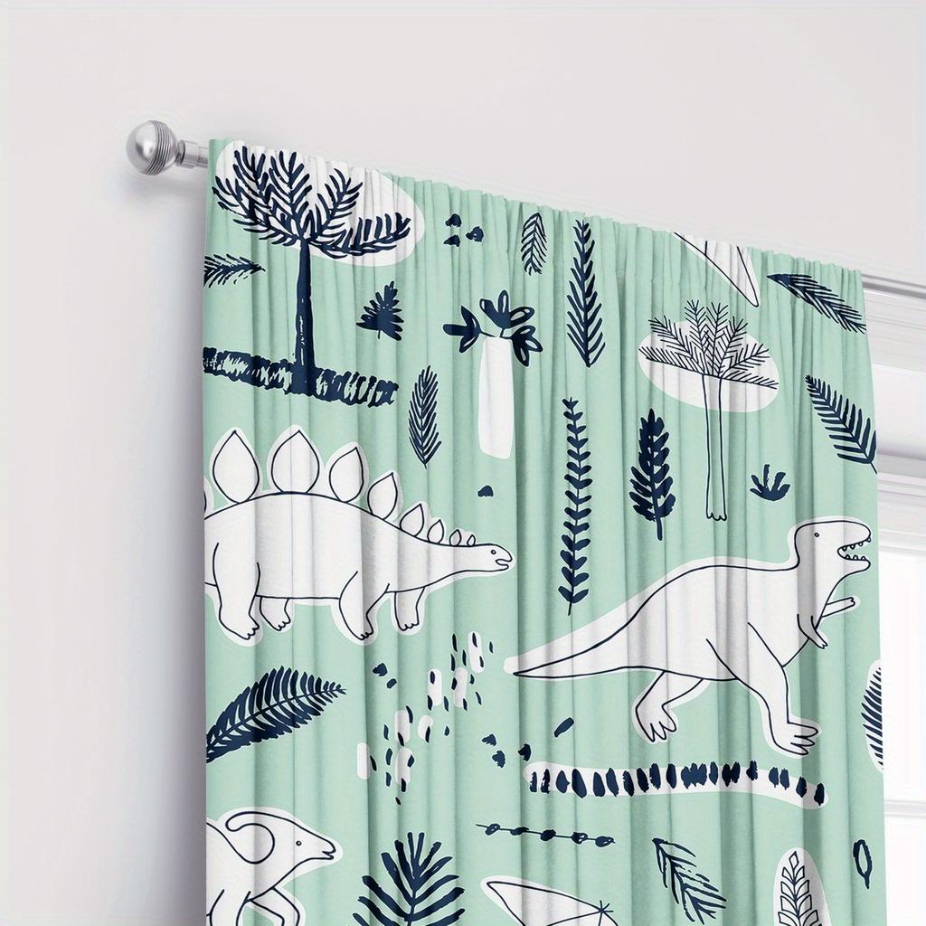 2-piece Cartoon Dinosaur Print Curtains   Polyester Fabric   Machine Washable   Suitable for Bedroom Living Room Decoration