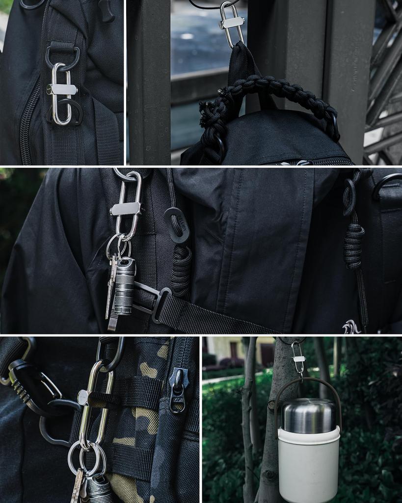 TISUR Car Key Chain, Double Ring, Keychain, Carabiner Hook, Keychain, Stylish, Silver/Carabiner + Stainless Steel Double Ring