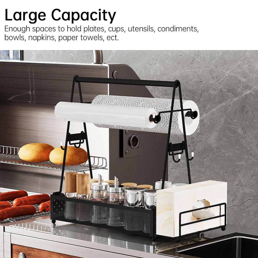 Portable Grill Caddy BBQ Caddy for Outdoor Grill Versatile Kitchen Organizer Rack with Paper Towel