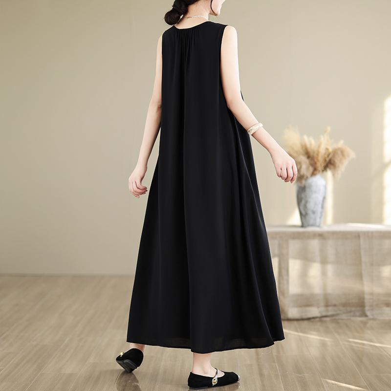 Elegant Women's Summer Dress Loose Sleeveless Plus Size Casual Long Dresses Vintage Clothes