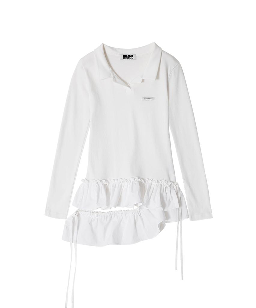 CRANK Double Frill Collar Top_White