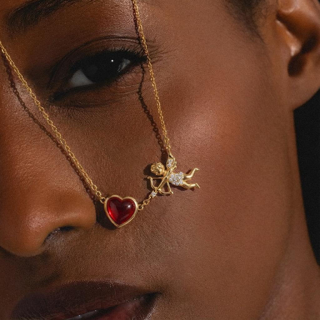 

Romantic Cupid Love Necklace Stainless Steel Electroplating Color Retention Craftsmanship Sweet Cool Collarbone Chain Love Neck Chain Female