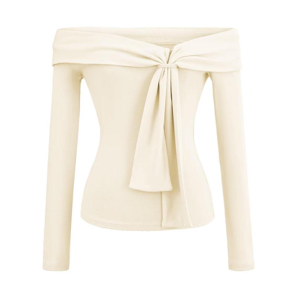 Trendy Women's One-Shoulder Ribbon Long-Sleeve Top - Sexy Casual Base Layer