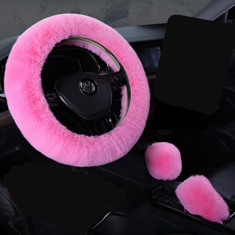 Capa de Volante de Pelúcia Imitação de Pelo de Coelho Elástica Inverno Quente Antiderrapante Capa de Manopla Unissex