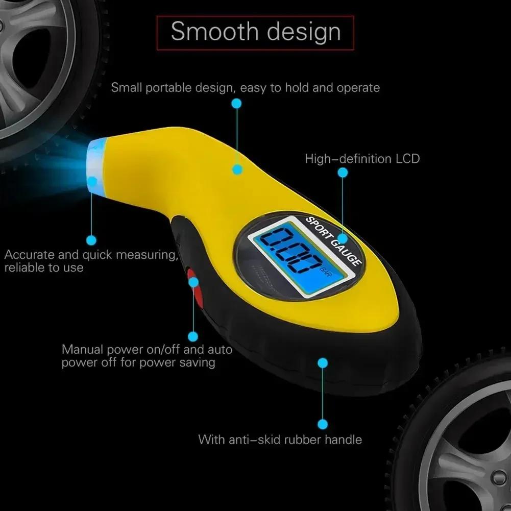 Car Bike Truck Air PSI Meter - Digital Tire Pressure Gauge with LCD Display Auto Accessory Portable Design