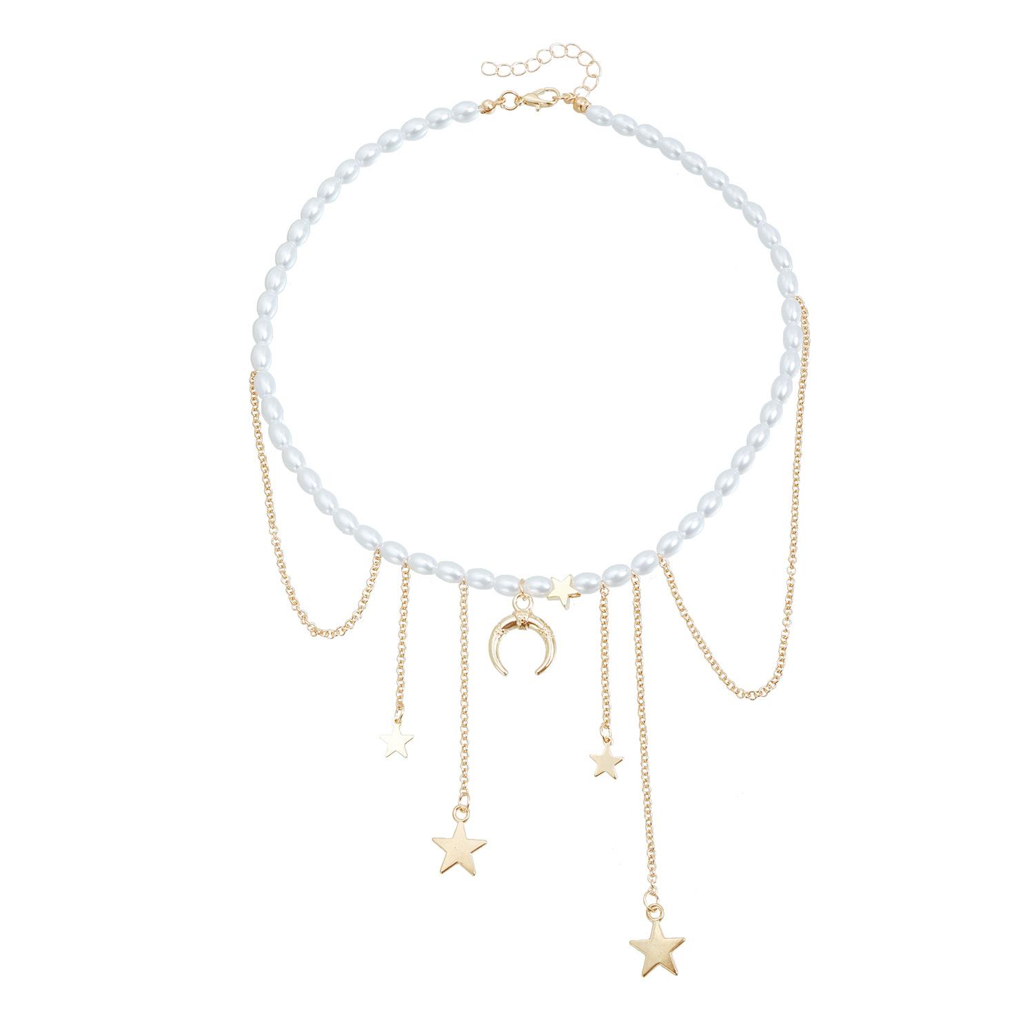 

European and American jewelry INS star moon pearl necklace women, niche versatile design daily wear choker золотой