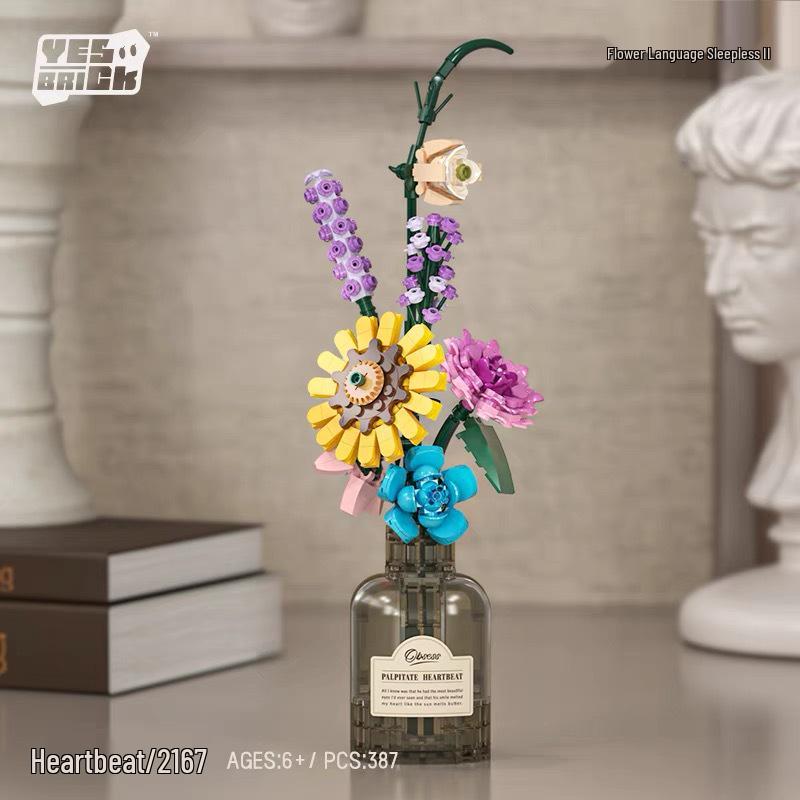 Lego-Compatible Sunflower & Rose Photo Frame: Educational Ornament Gift for Girls