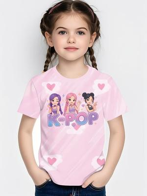 Kpop Cartoon Print Graphic Kids T-Shirts Funny Gift for Fans Harajuku T-Shirts Summer Tops Short Sleeve Tops Children's Clothing