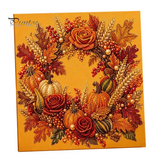 Funkelnde Herbstornamente Kürbis Kunst-Kit mit Kunstperlen, Herbstkranz Malerei Ernte Handgemachtes Bastelgeschenk 3D Perlen-Kit für Erwachsene Anfänger, Zuhause