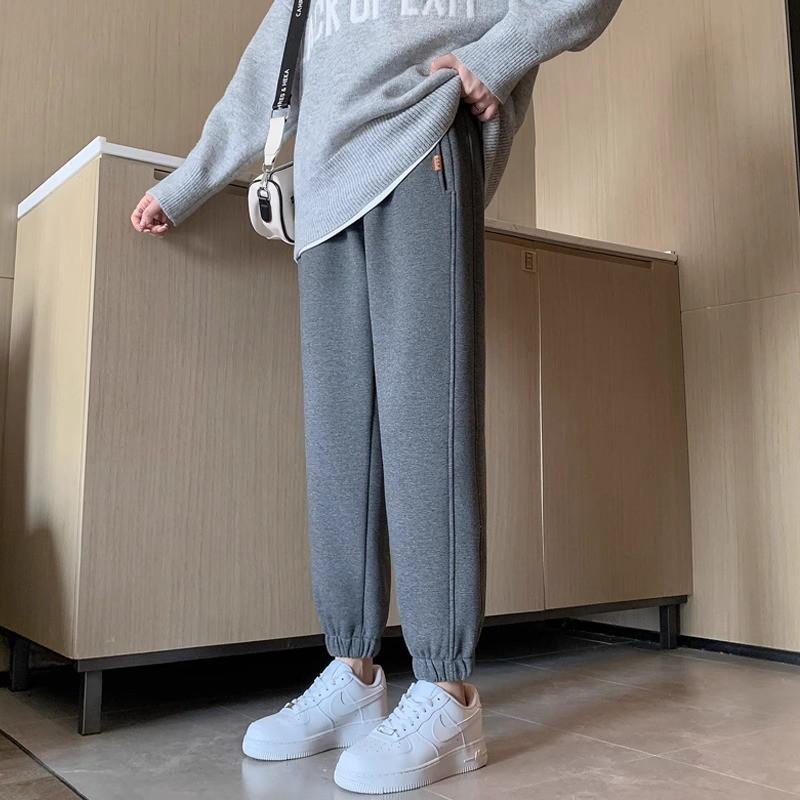 Womens Fleece-Lined Jogger Pants Winter Warm Loose High-Waist Stretchable Casual Track Small Stature