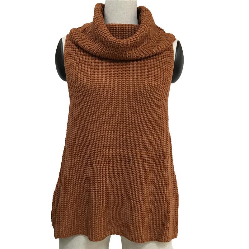 

IHUASU женский пуловер вязаный свитер маленький жилет осень и зима свободный однотонный топ с высоким воротом XL дымчатый топаз