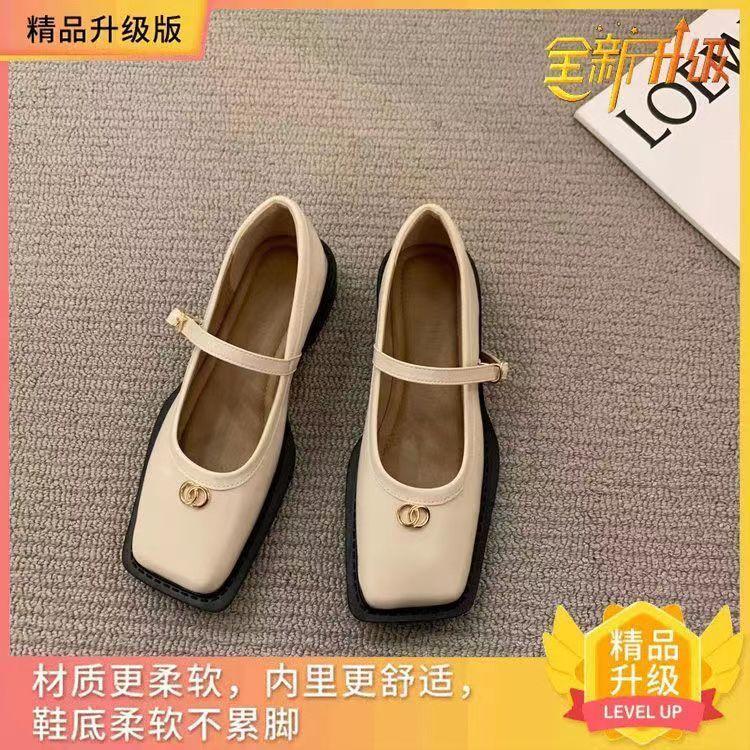 One-word buckle with Mary Jane single shoes children's French style spring and summer 2025 new square head shoes laden shoes flat-soled small leather