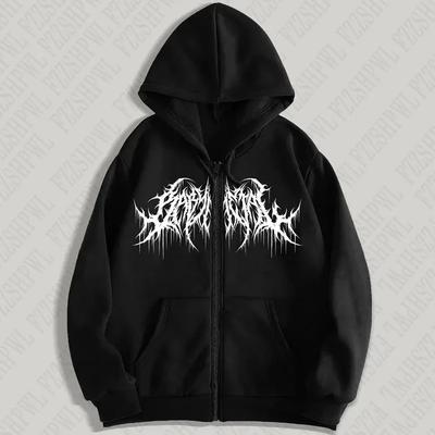 Y2K Zip-Up Hoodie, Men, Clothes with Graphic Prints, Hip Hop Style, Gothic Autumn Winter Keep Warm Long Sleeves Sweatshirt