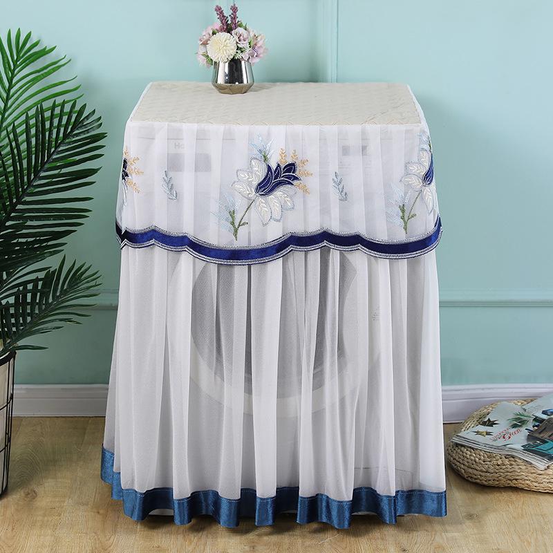 1PC Washing Machine Cover Dustproof Polyester Protective Fabric Cover Handmade Embroidered Floral Patterns Gauze 8 Styles