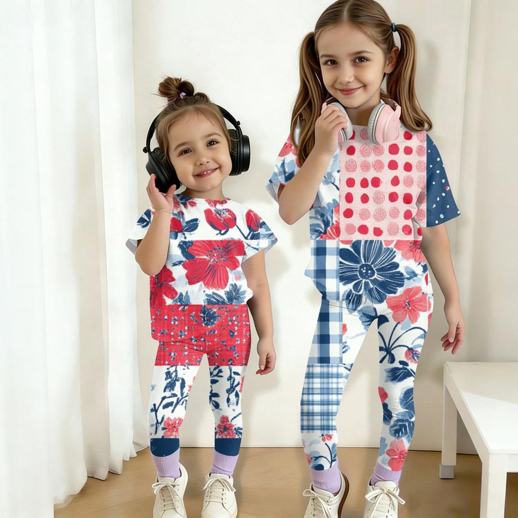 Kids Independence Day Outfit Set Short Sleeve Top and Long Pants Two Piece Casual Suit for Boys and Girls Comfortable Fit