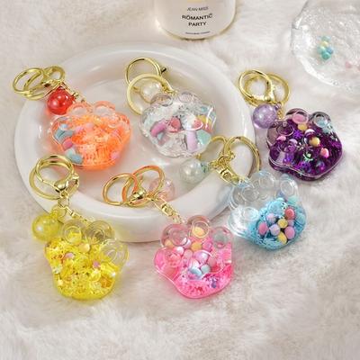 Acrylic Quicksand Bottle Keychain Cute Kitten Claw Key Ring Cat Claw Quicksand Keychain  Unisex