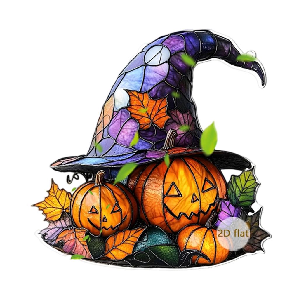 Witch Hat Stained Glass Suncatcher Window Hanging Decoration Halloween Gothic Glass Ornament for Window Home Kitchen