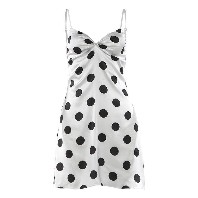 European and American Spring New Women's Clothing Pure Desire Sleeveless Polka Dot Printing Waist Low-necked Spice Girl Hip-wrapped Suspender Skirt