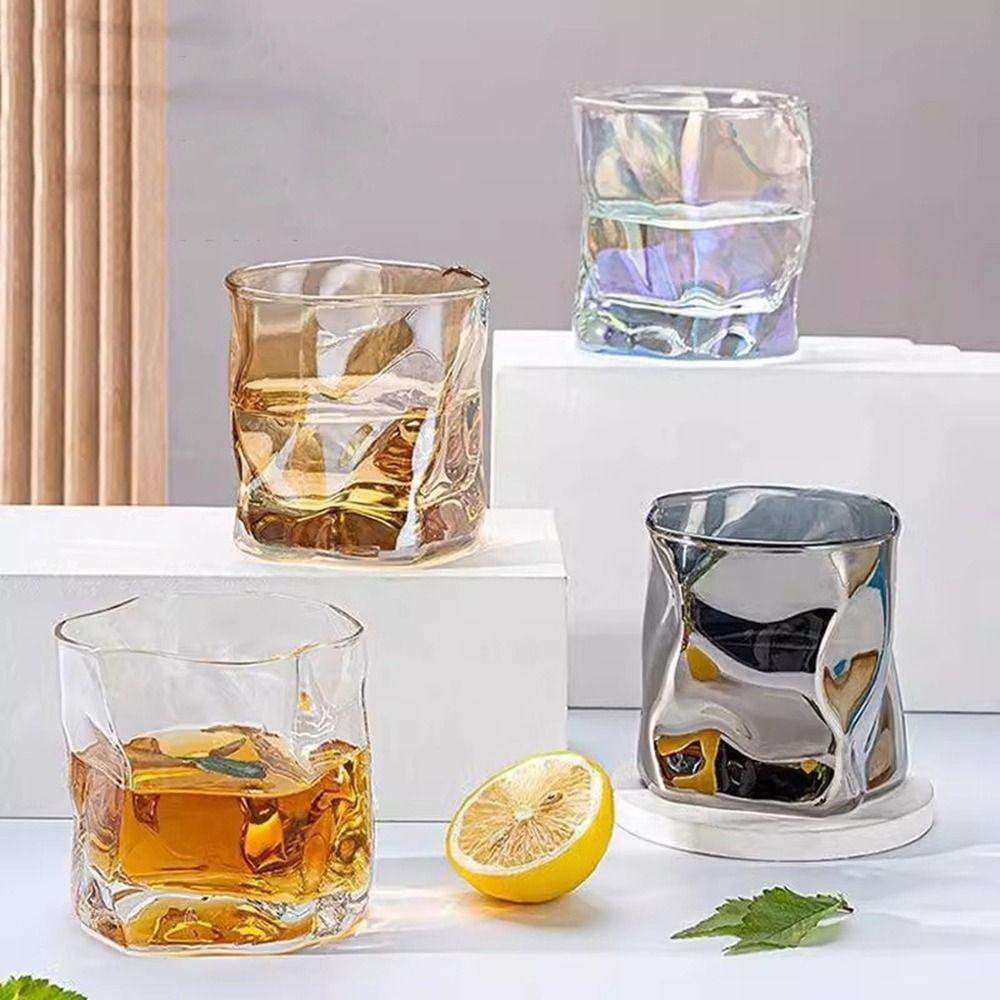 6Pcs Comfortable Grip Irregular Cup Colorful Cocktail Drinking Glasses Whisky Glass Cup  Kitchen