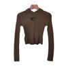American Sexy Short Tops Solid Color High-Elastic Silm Cut Out Long Sleeves Hooded Knitting Bottoming Shirt