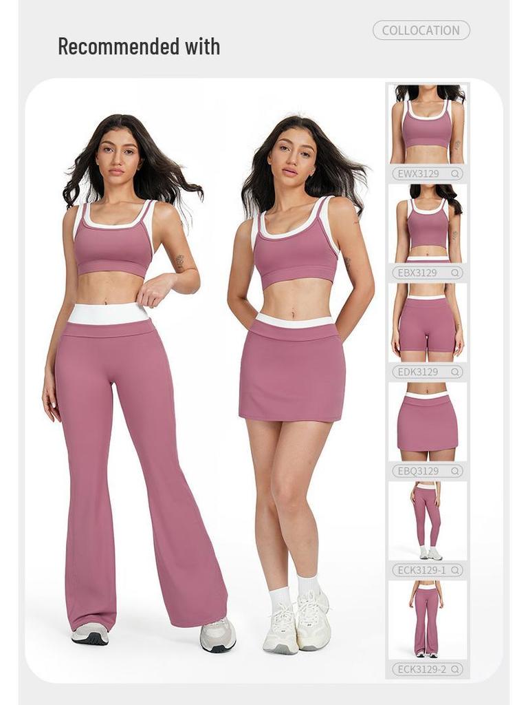 Hohe Taillen Farbe Block Po-Hebende Yoga-Shorts – Damen Gerippte Nude-Gefühl Lauf-Sport-Shorts (Stil 3129)