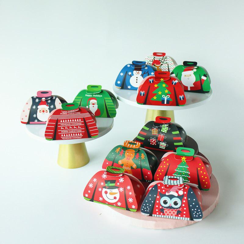 12Pcs 2024 Merry Christmas Cartoon Sweater Christmas Candy Box Kids Chocolate Gift Packaging Box Decor  Year Party Supplies