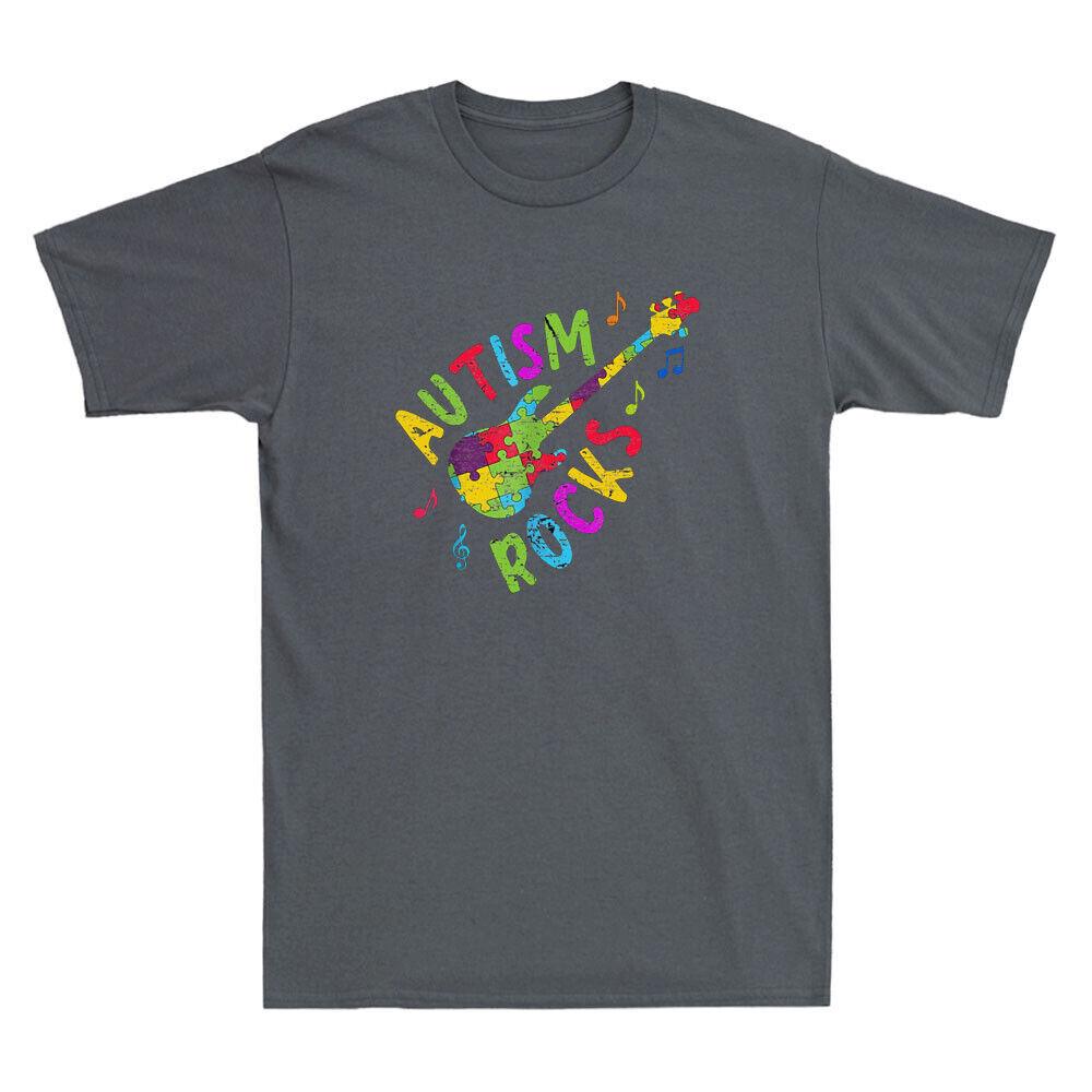 Autism Rocks Shirt Autism Awareness Guitar Puzzle Pieces Vintage Unisexs Tshirt