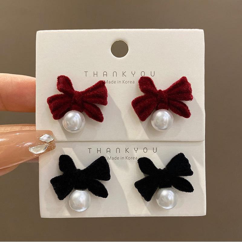 Korean Flocked Flower Pear Earings Fashion Jewelry Elegant Bowknot Rose Earrings for Women Stud Earrings Pendientes Gifts
