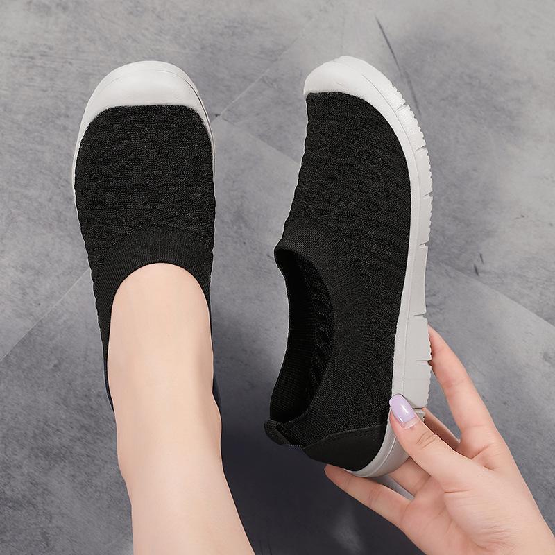 New large-size women's shoes medium mother shoes fly-woven breathable mesh bag head flat shoes casual shoes women