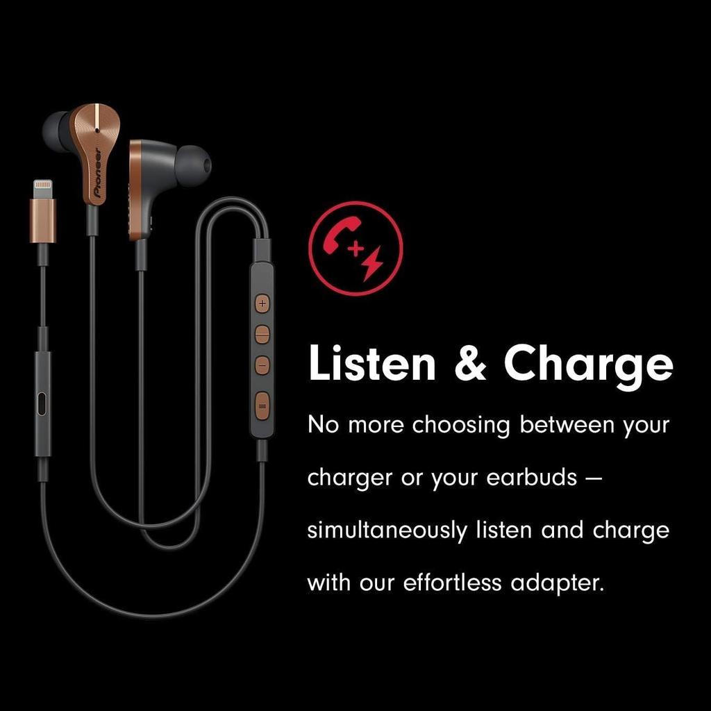 Pioneer Rayz Plus Smart Noise-Canceling Headphones, In-Ear - iPhone Compatible - Lightning - Listen & Charge (Bronze)