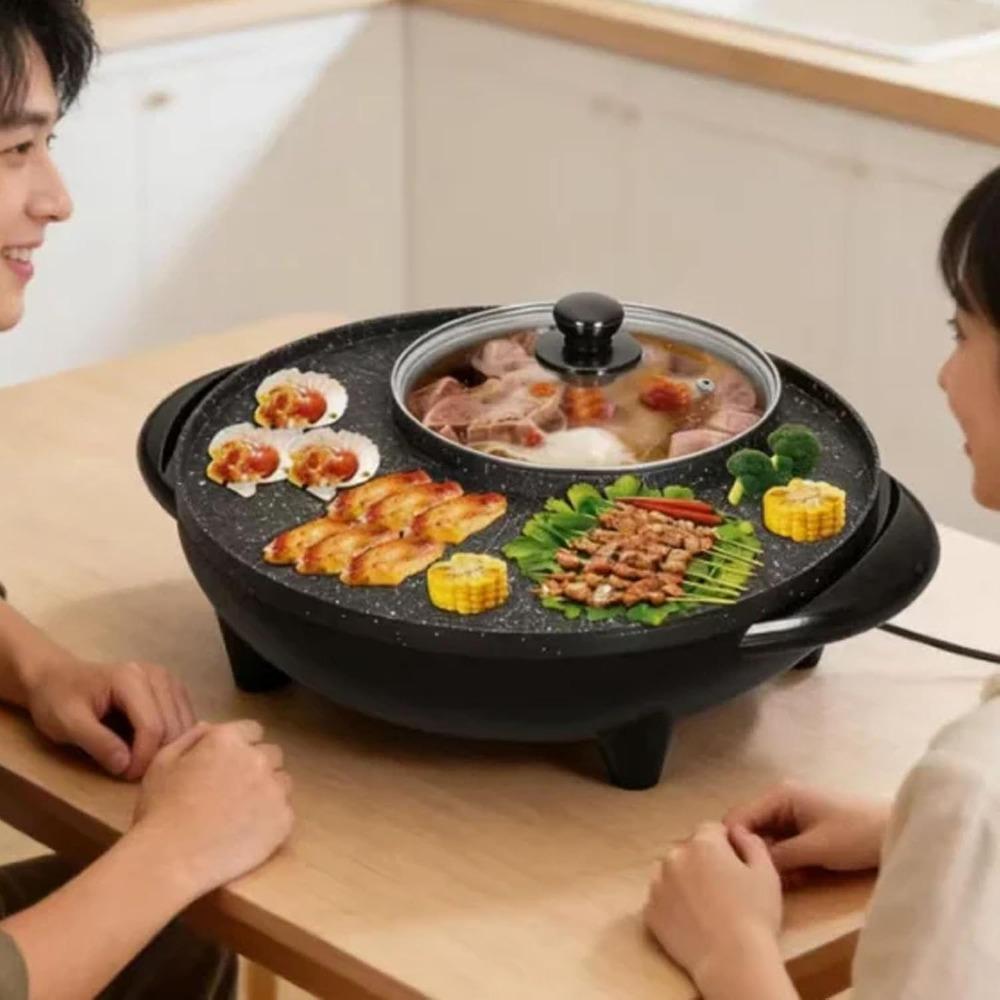 Antihaftbeschichtung 2-in-1 Hot Pot Gusseisen Shabu Shabu Topf Elektrischer Hot Pot Grill Indoor